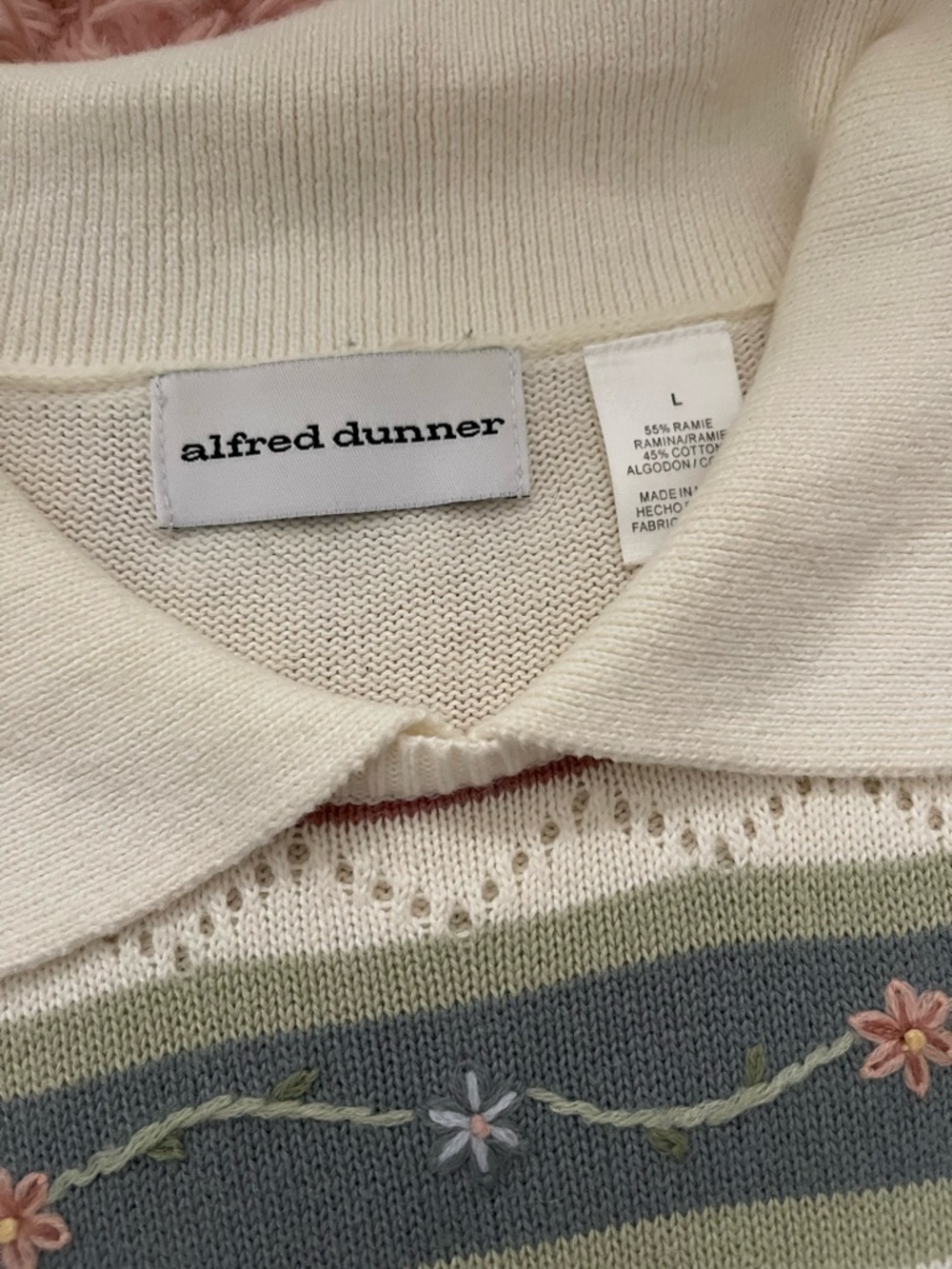 Vintage Cottagecore Floral Embroidered Sweater L Alfred Dunner Collared Grandma - Picture 3 of 4